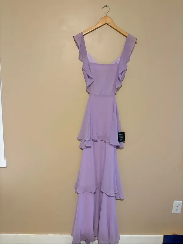 Lulus Elegant Event Lavender Ruffled Tie-Back Tiered Maxi Dress Size Small NWT - Image 3
