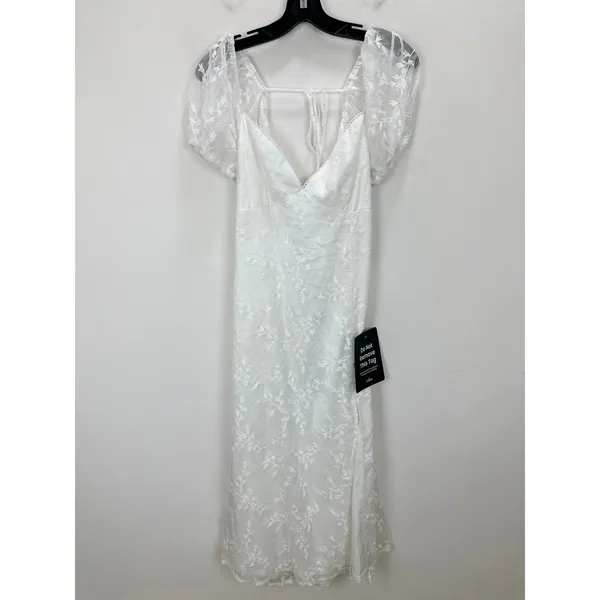 Lulus Blossoming with Charm White Embroidered Tie-Back Midi Dress XL NWT - Image 6