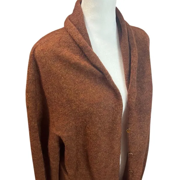 Eileen Fisher Wool Mohair Shawl Collar Button Cardigan Rust Brown Small - Image 3
