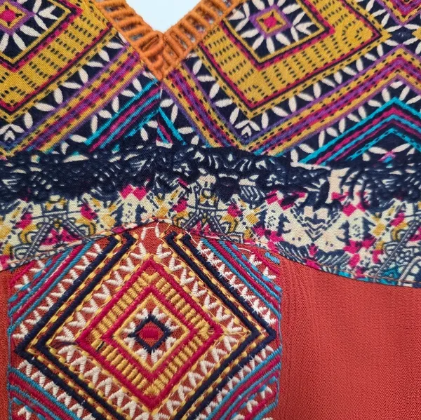 THML Embroidered Boho Mini Dress Size Large Red Orange Travel Anthropologie Vaca - Image 4