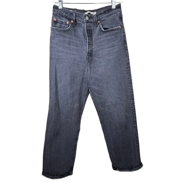 Levi's Black Vintage Wash Ribcage Straight Highest High Rise Ankle Denim Jeans - Image 4