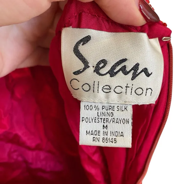 Vintage Sean Collection Red Silk Beaded Gown with Open Back - Image 9