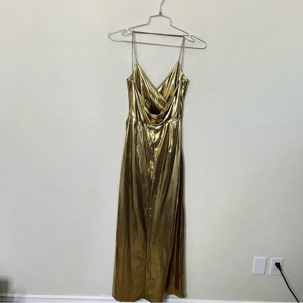 Meshki Hazel Liquid Gold Drape Maxi‎ Dress Women's Size S - Image 5