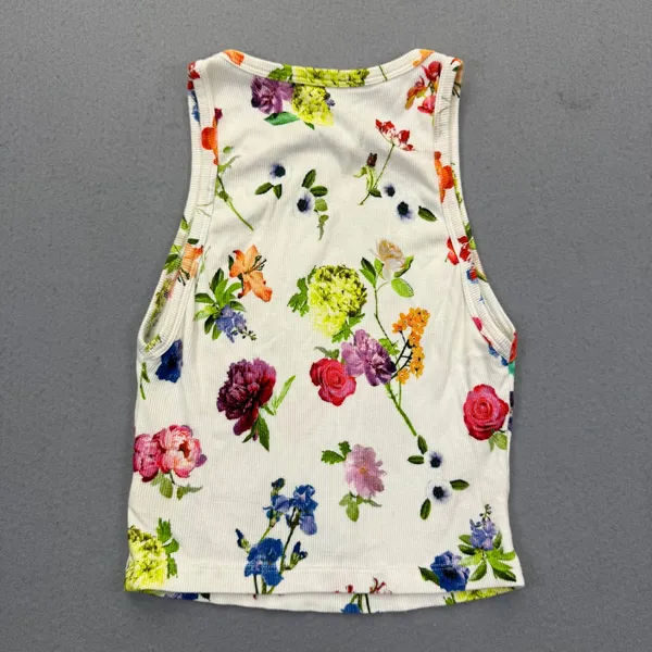 Alice + Olivia Floral Ribbed Knit Tank Top White Multicolor CC303P38019 XS - Image 7