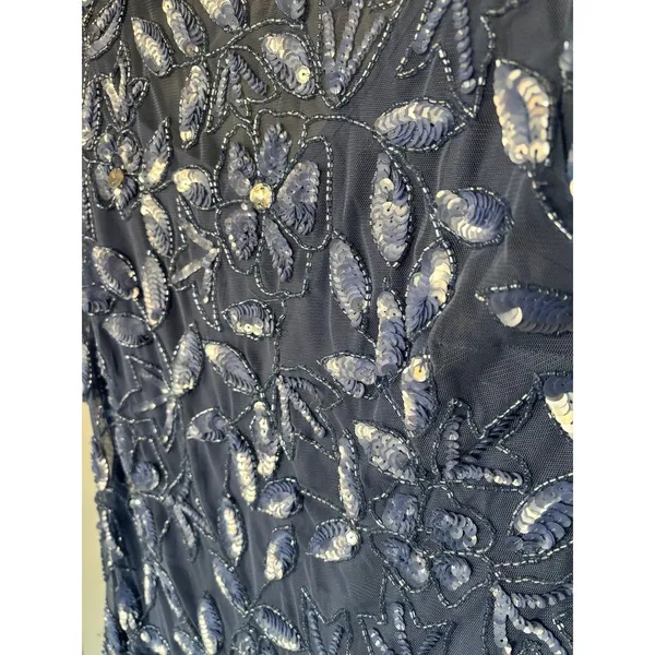 Adrianna Papell Dusty Blue Women's Floral-Beaded Gown - Image 4