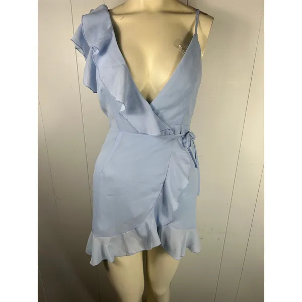 Superdown Areanna Ruffle Wrap Mini Dress In Baby Blue Size XS - Image 3