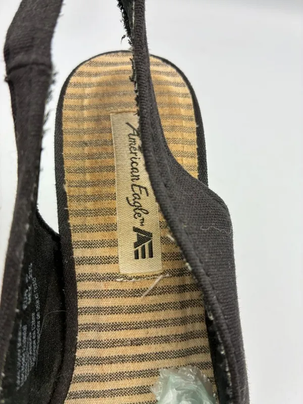 American Eagle Womens 6.5 Black Wedge Sandals Cork Heel Floral Toe Casual - Image 9
