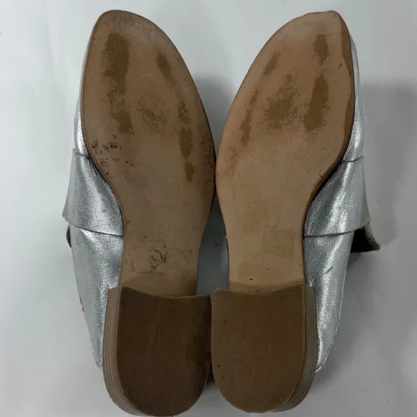 Free People At Ease Loafer Mules Silver Metallic Leather Square Toe Size 36 - Image 7