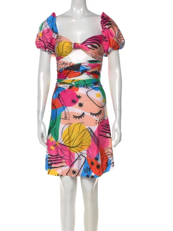 AGUA BENDITA X Revolve Amber Dress In Pink Abstract Size XS NWT - Image 2