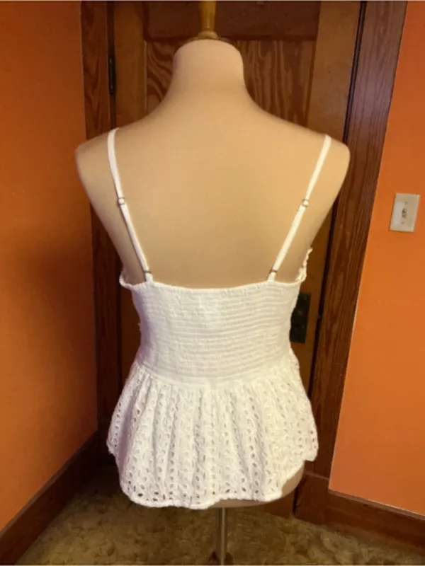 Japna White Eyelet Lace Peplum Cami Top Large Boho Cottagecore Adjustable Straps - Image 10