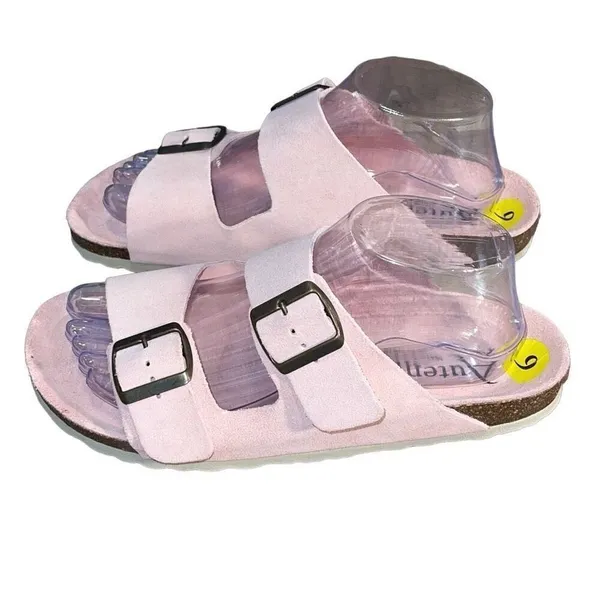 Autenti Womens Leather Sock Double Buckle Strappy Sandals Light Pink Size 6‎ - Image 2