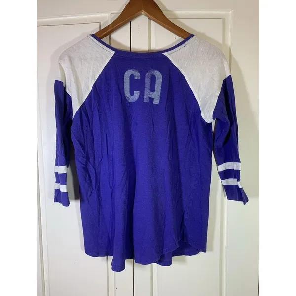 Y2K Lucky Brand Shirt Womens XS‎ Colorblock Purple Sporty 3/4 Sleeve READ - Image 4