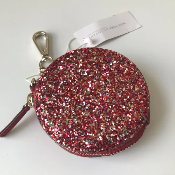 New York & Company Glitter Round Zipper Pouch Bag Charm Key Chain, NWT - Image 4