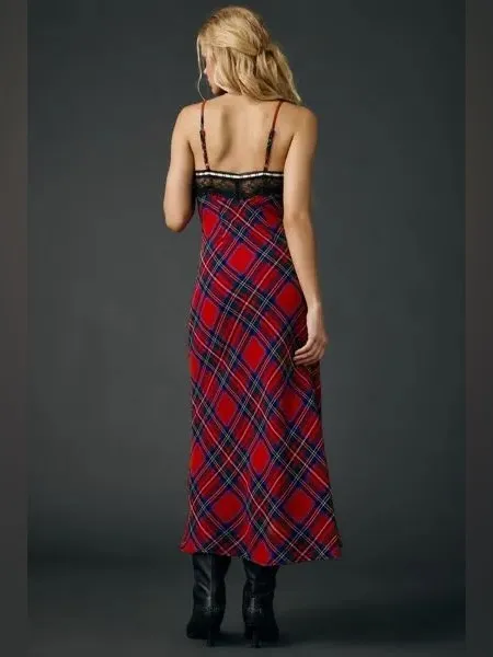 Urban Outfitters Plaid For You Lace Trim Slip Midi Dress NWT Medium - Image 3