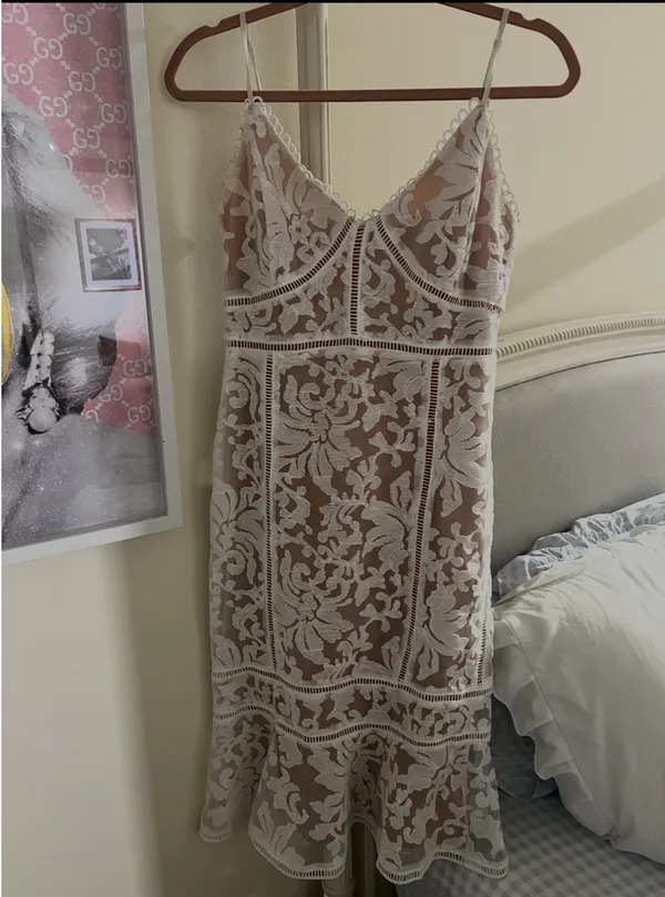 White Midi Lace Lulus Dress - Image 3