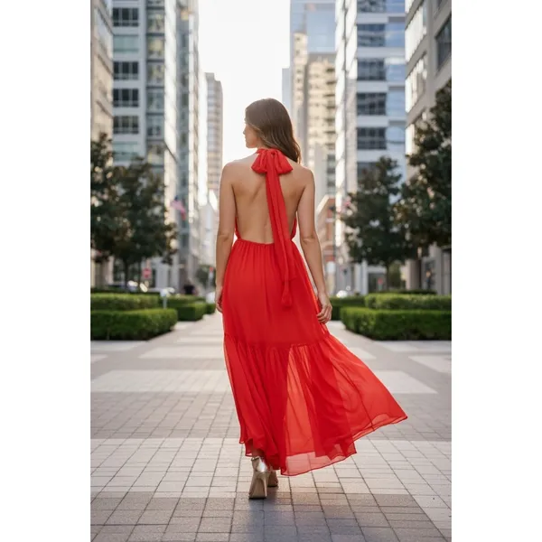Bardot XL Orange Maxi Dress NWT - Halter Backless Formal Dress Defect Zipper 54" - Image 2