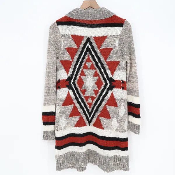 Charlotte Russe Cardigan Womens S Gray Red Southwestern Geometric Good - Image 5