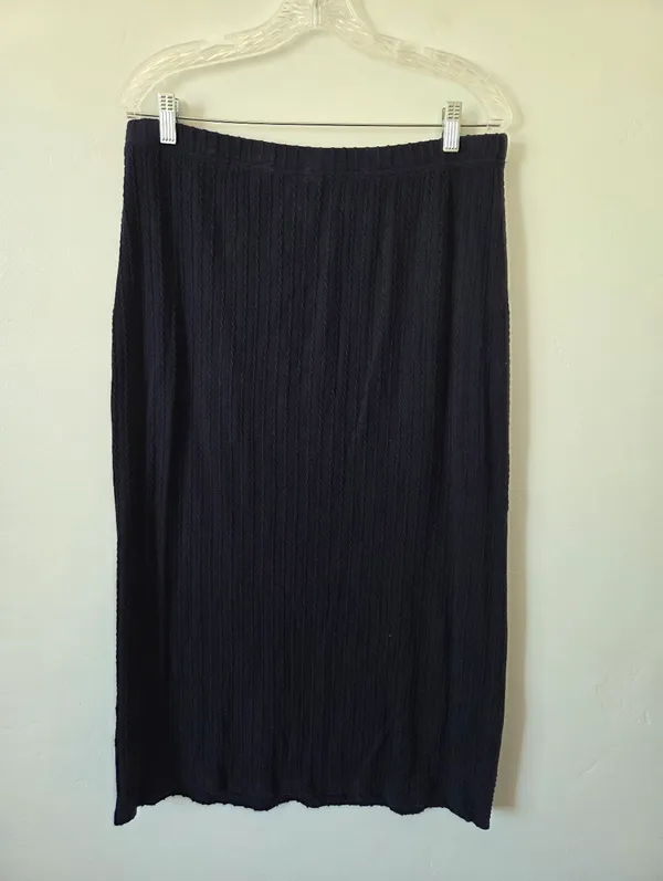 Navy Blue Knit Maxi Skirt Lightweight Stretchy Tropical Nautical Beachy 2XL - Image 5