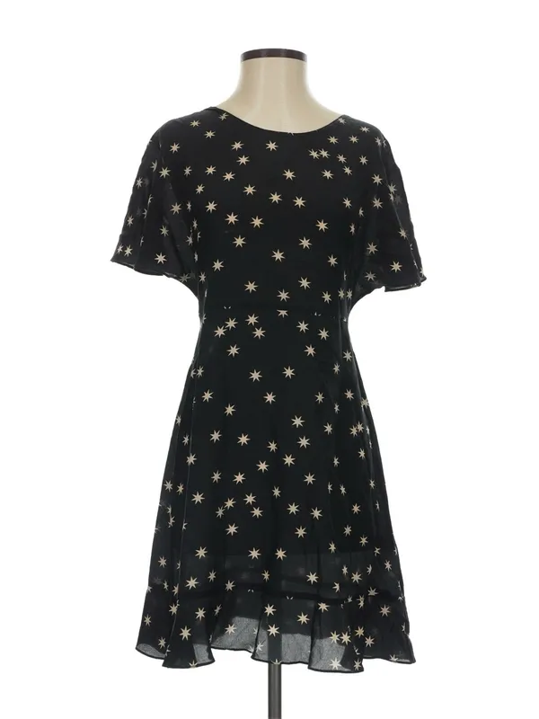 NWOT Pam & Gela Black & White Star Print Washed 100% Silk Flutter Sleeve Dress 6 - Image 5