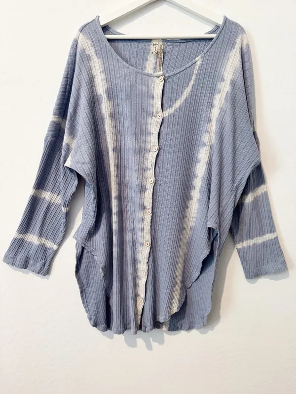 Free People Sleep Set Size XS Blue‎ Combo Rib Long Sleeve Shorts Outfit Coquette - Image 5