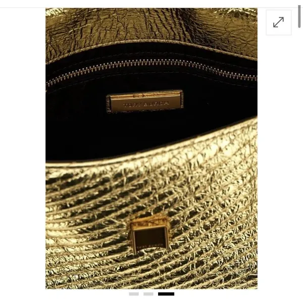 Tory Burch Kira Metallic Moto Quilt Small Convertible Shoulder Bag Gold New - Image 3
