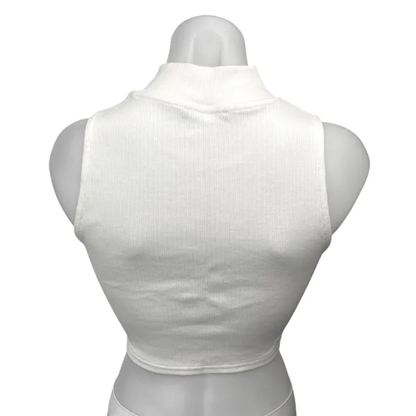 Zara White Ribbed Knit Turtleneck Half Zip Sleeveless Sweater Vest Top Size M - Image 2