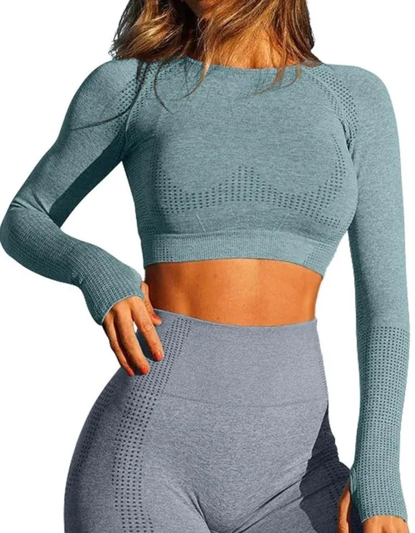 Workout Long Sleeve Crop Top Blue Size M - Image 2