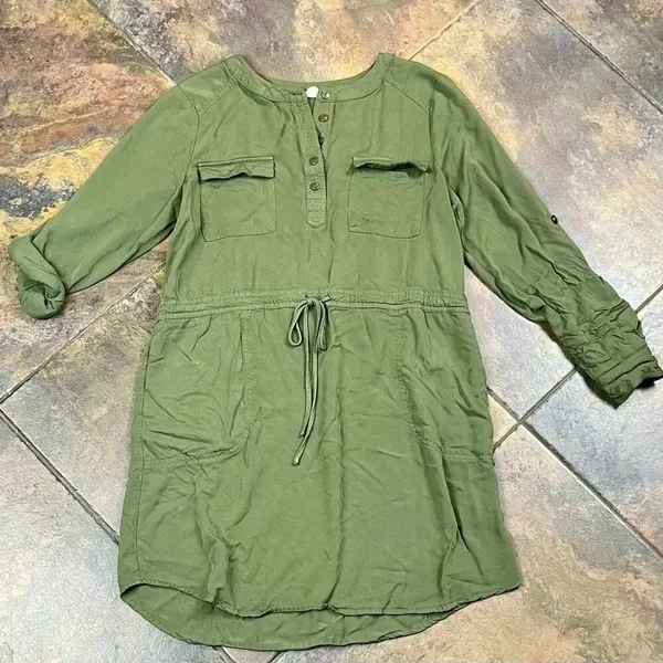 Altar’d State Olive Green Long Sleeve Drawstring Dress Medium - Image 3