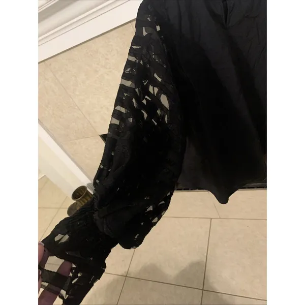 Zara Women Sleeve Top Black Organza Ballon Size Small - Image 6
