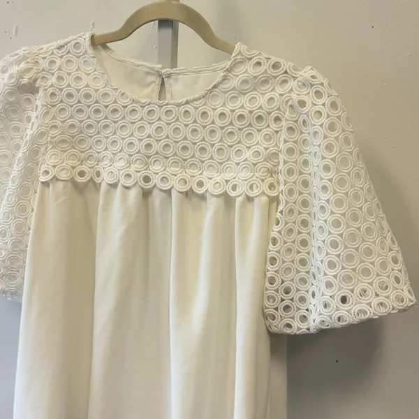 English Factory White Eyelet Lace Puff Sleeve Babydoll Blouse Top Med Coquette - Image 3
