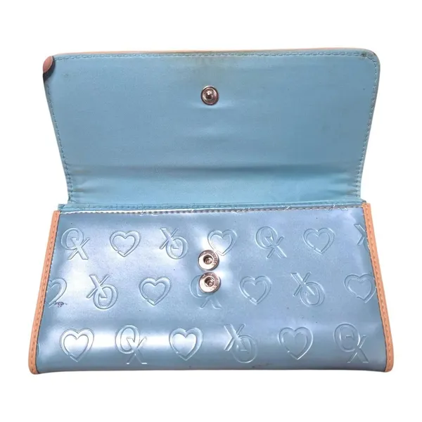 XOXO Vintage Y2K Light Blue Tri-Fold Wallet Debossed Heart Design - Image 3