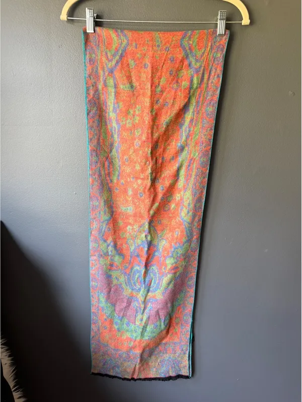 100% Silk Turquoise and Coral Floral Shawl Wrap - Image 7