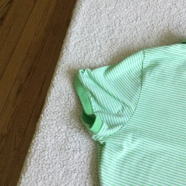 Y2K Polo Shirt Stretch Green Striped - Sz Medium - Image 9