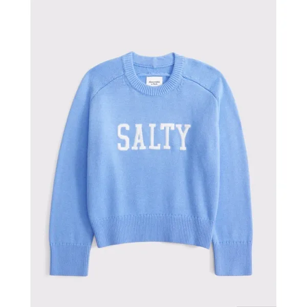 Abercrombie & Fitch Sweater Salty Large Blue Graphic Crewneck Coastal Preppy - Image 11