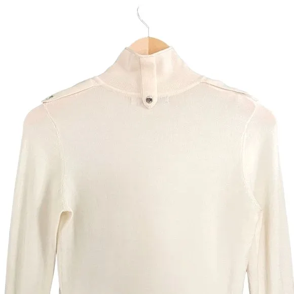 Karen Millen Wool Blend Sweater Dress Size 2 Cream Knit Bodycon Mock Neck Mini - Image 5