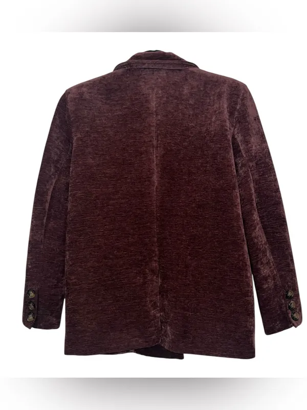Commense Retro Velvet Blazer XS Fuchsia Mauve Double Breasted Long Sleeve Jacket - Image 3