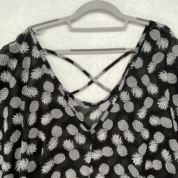 CoverUp Womens L Black & White Pineapple‎ Sheer top Swim Coverup no tag PTP 24" - Image 6