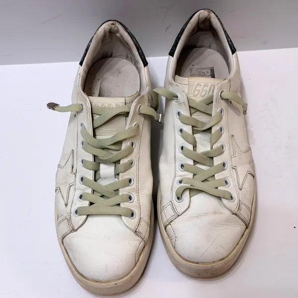 Golden Goose PureStar Low Top Sneakers White Leather Glitter Heel Size 38 US 8 - Image 4