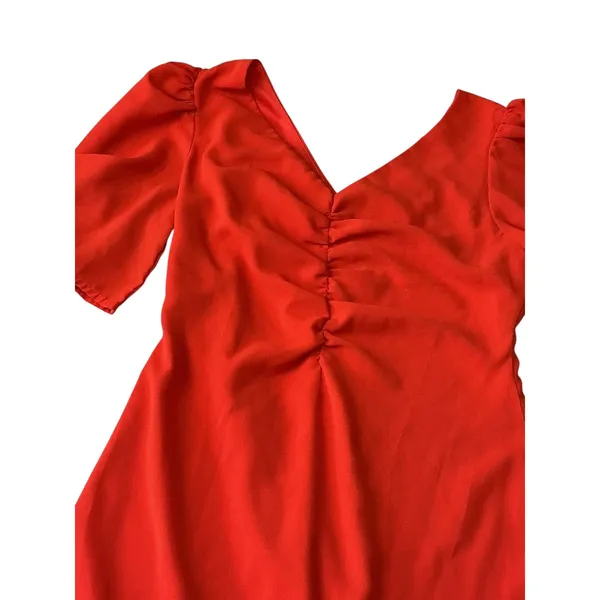 She +‎ Sky Red Ruched V-Neck Puff Sleeve Mini Dress SS8873 Womens Size Medium - Image 4