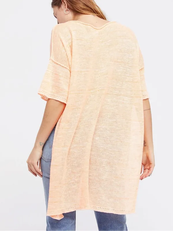 Free People Linen Blend High Low Orange Top Size Large - Image 3