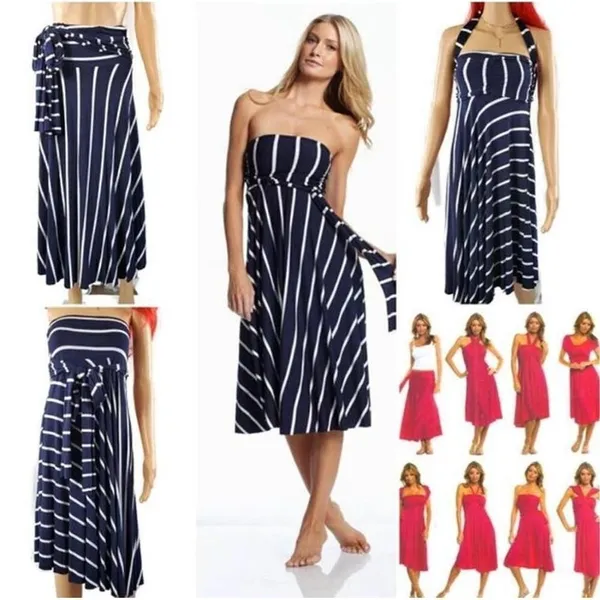 Elan convertible navy & white striped knit S maxi skirt - Image 2