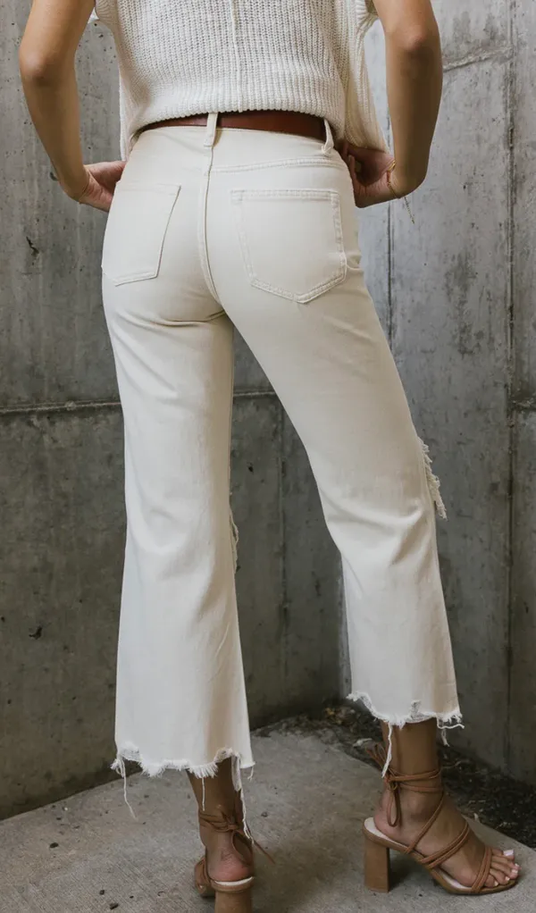 Vervet Distressed Crop Ivory Jeans - Image 2