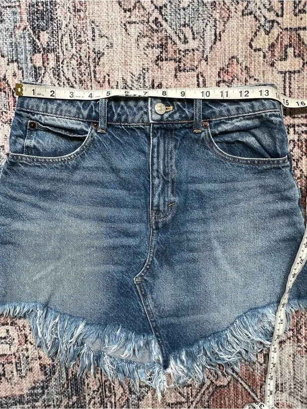 Free People We the Free Frayed Hem Denim Skirt Asymmetrical Seam Size 26 Cotton - Image 8