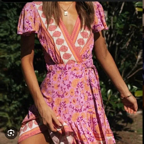 Viral Floral Wrap Dress Pink Size L - Image 2