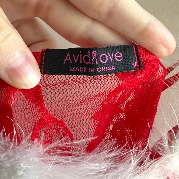 Avid Love Santa Claus Christmas Babydoll, Lace and Feather Lingerie, Medium - Image 9