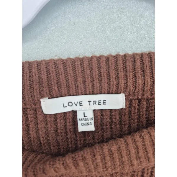 Womens Sweater Brown Ribbed Knit Racing Stripe Crewneck‎ Large - Image 6