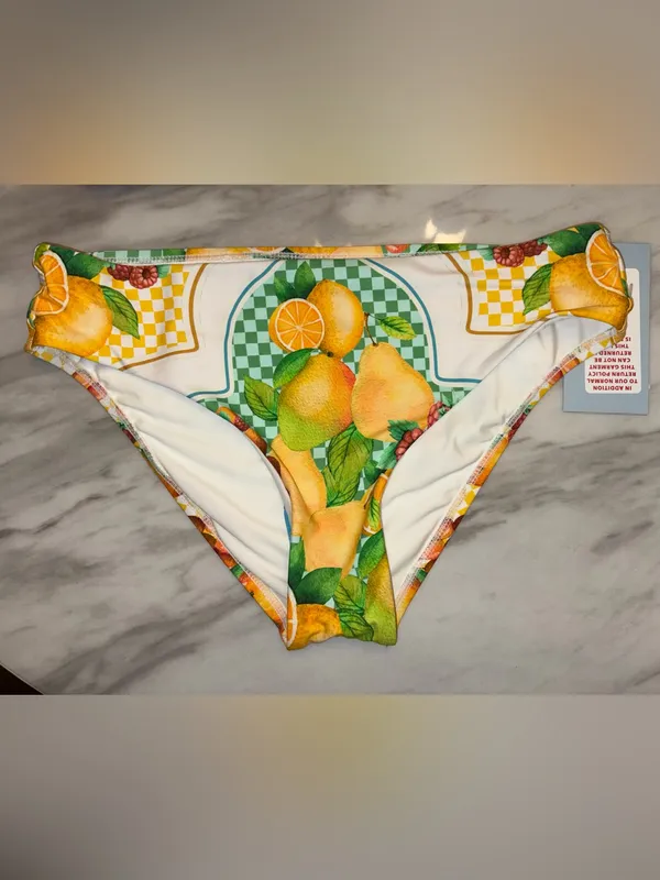 NWT Antonio Melani Fruit Print Bikini Set Checkered Two Piece Swimsuit Small - Image 7