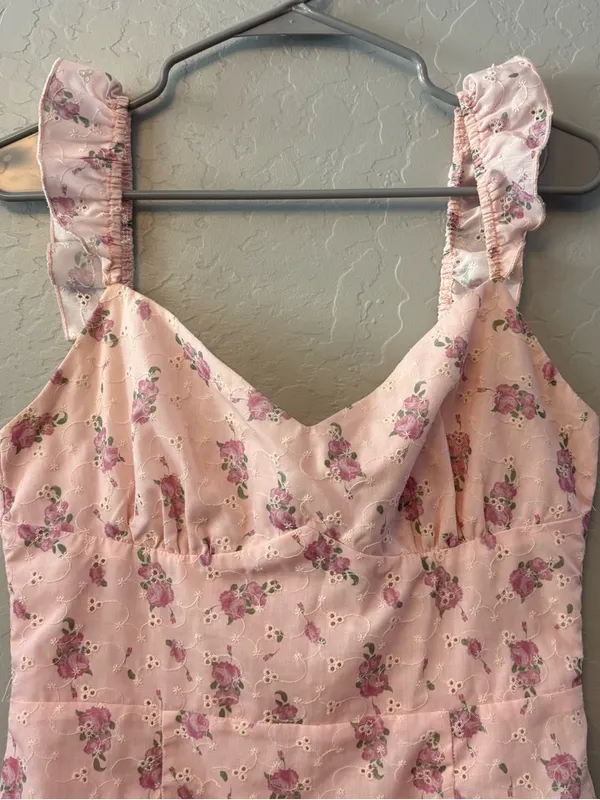 Princess Polly light pink floral eyelet sleeveless ruffle strap sundress size 6 - Image 2