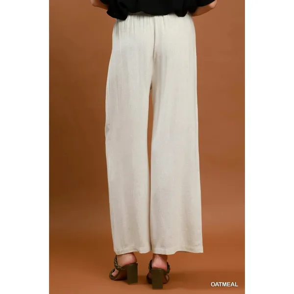 Umgee‎ High Waist Linen Blend Wide Leg Trousers - oatmeal - large - Image 3