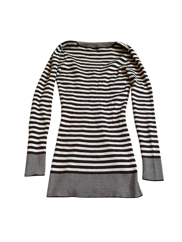 Body Central Y2K Brown Striped Fitted Sweater Top Bella Swan Twilightcore Grunge Fall Vibes - Image 3